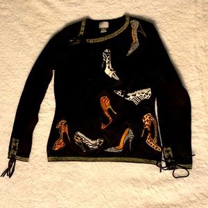 Berek High Heel Sweater, sequined, fur, bows & beads, excellent condition. M